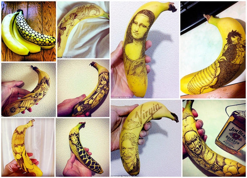 Amazing drawings on bananas