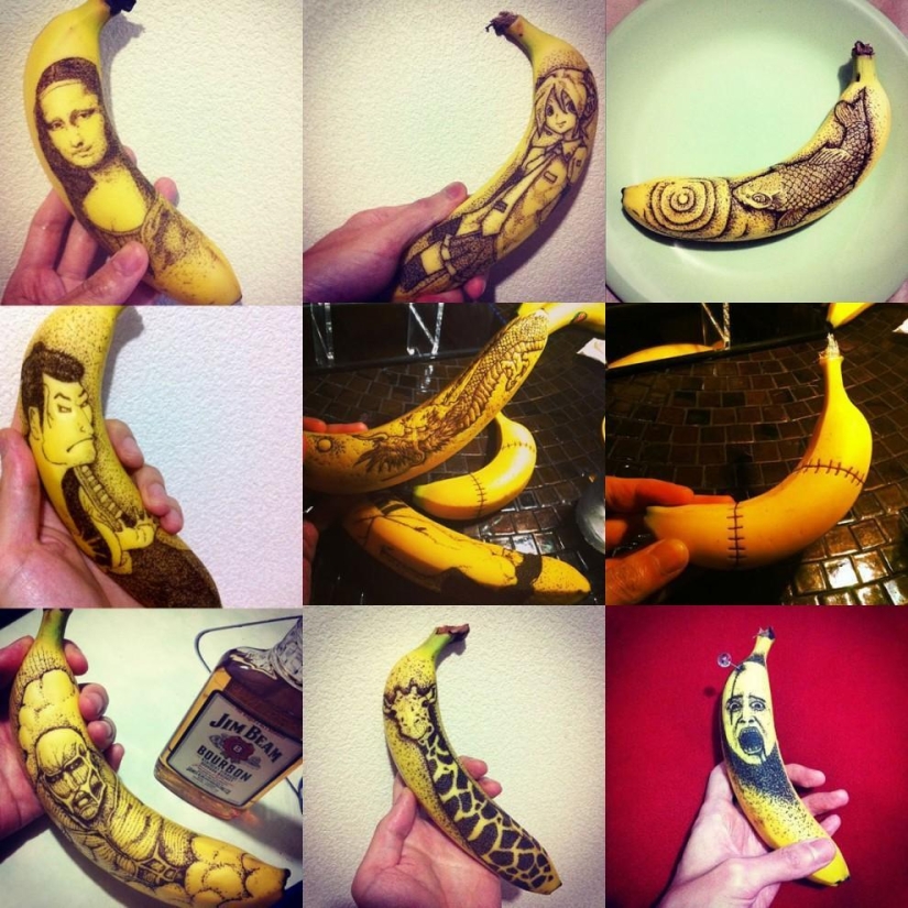 Amazing drawings on bananas