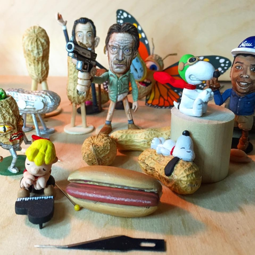 American creates ingenious figurines from peanuts