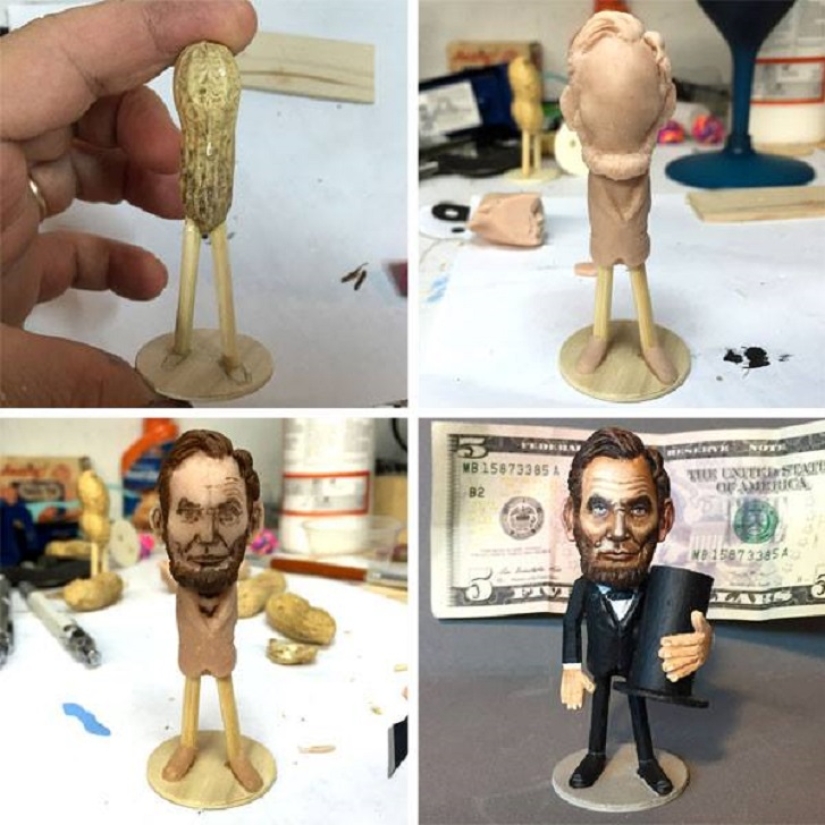American creates ingenious figurines from peanuts