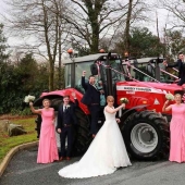 An Irish woman fulfilled a childhood dream by arriving at a wedding on a red tractor