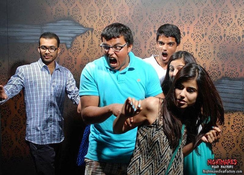 And again the frightened faces of the visitors of the room of horrors