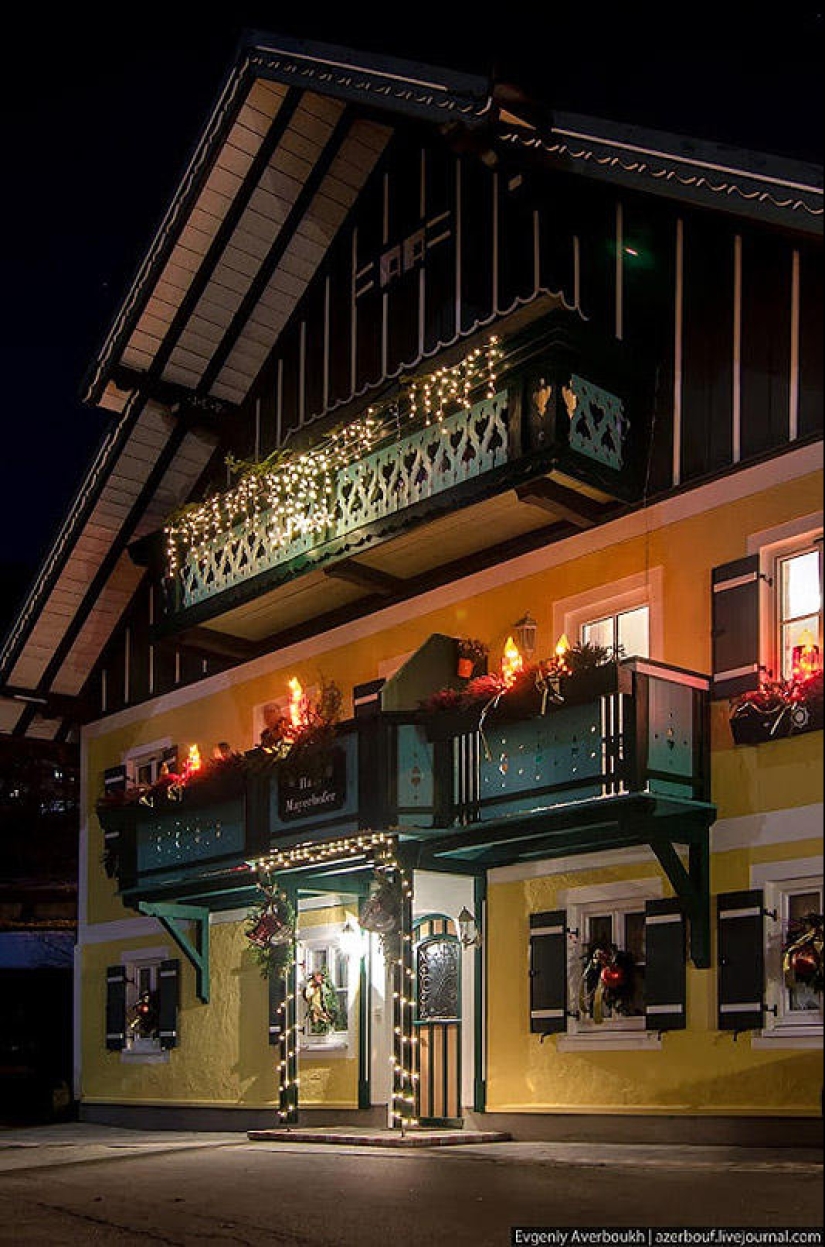 Austrian Christmas story. Night lights of St. Gilgen