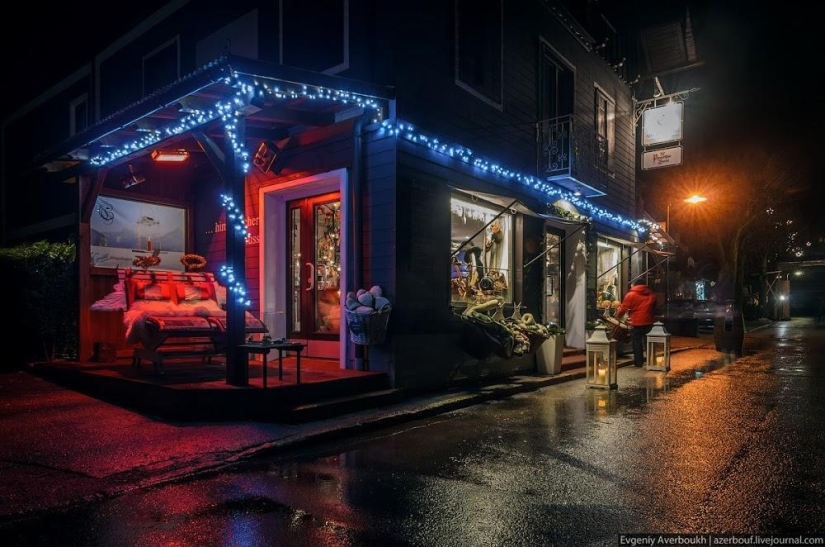 Austrian Christmas story. Night lights of St. Gilgen