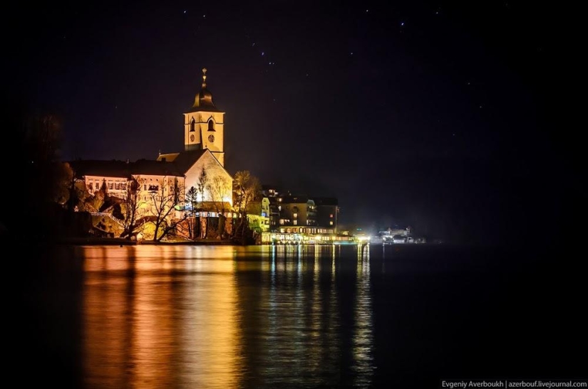 Austrian Christmas story. Night lights of St. Gilgen