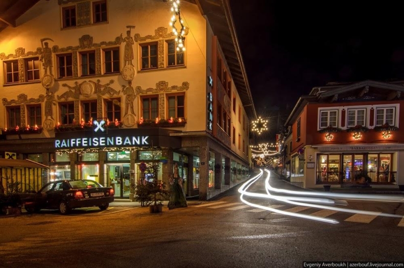Austrian Christmas story. Night lights of St. Gilgen