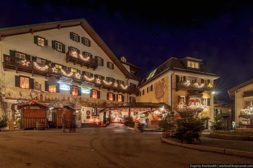 Austrian Christmas story. Night lights of St. Gilgen