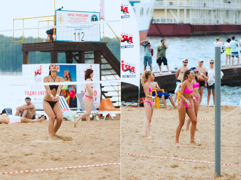 Beach volleyball tournament among models