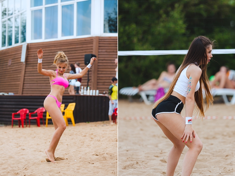 Beach volleyball tournament among models