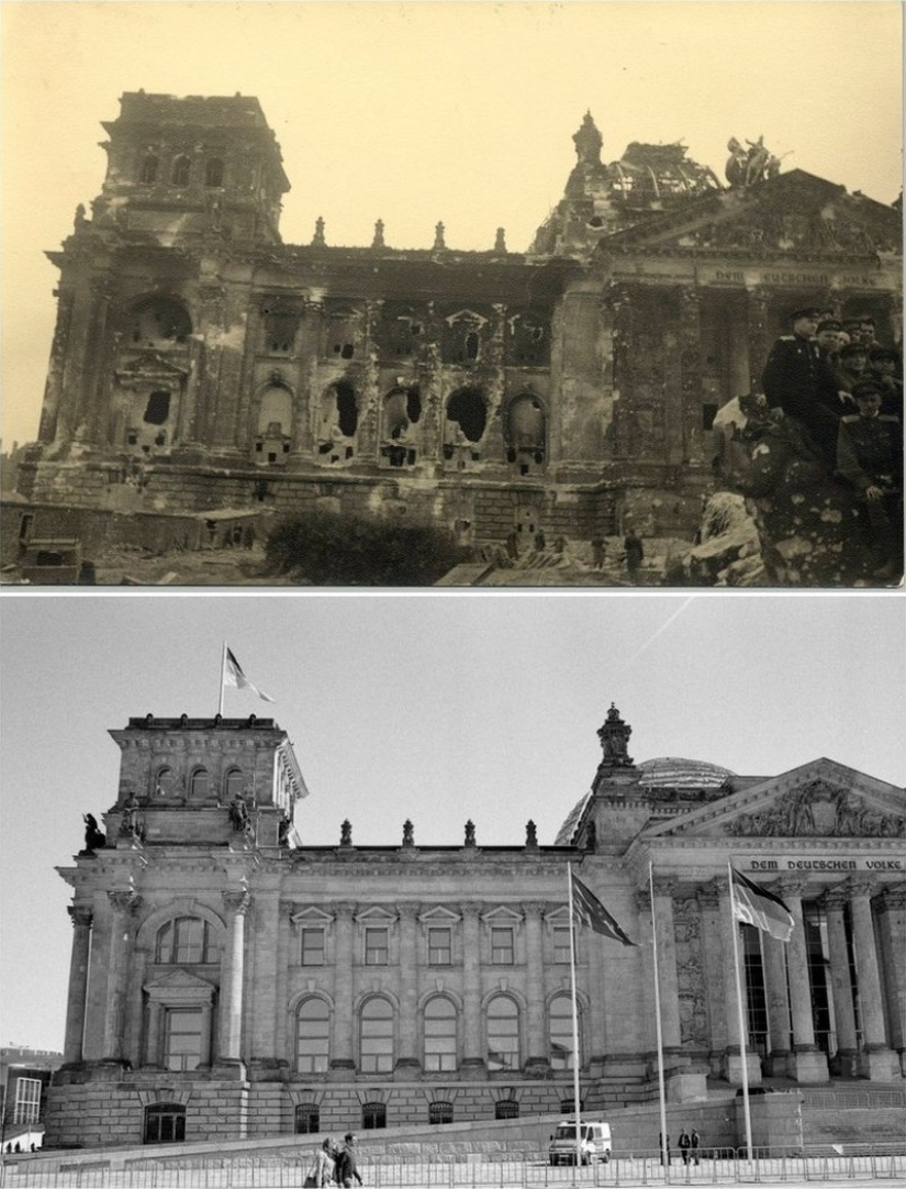 Berlin in ruins in 1945 and now. Striking image comparison Berlin in ruins in 1945 and now. Striking image comparison