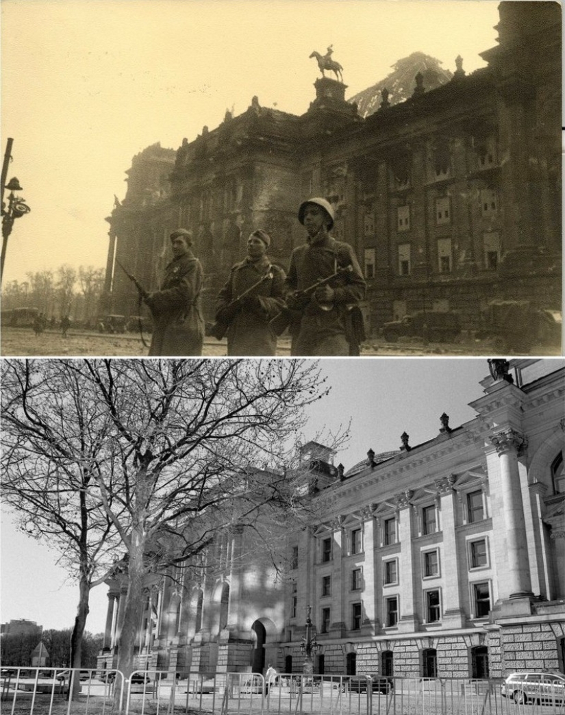 Berlin in ruins in 1945 and now. Striking image comparison Berlin in ruins in 1945 and now. Striking image comparison