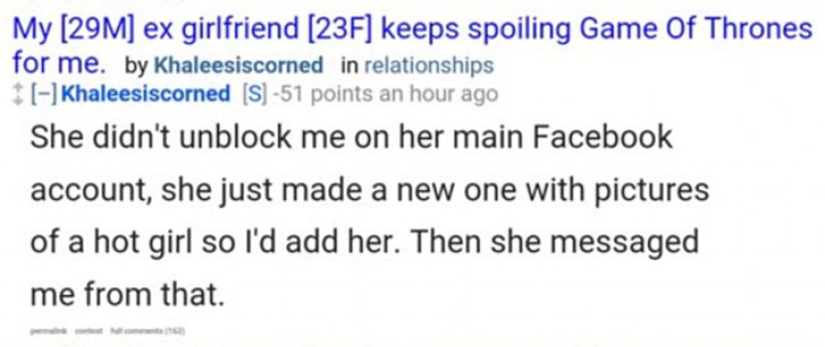 Bloody Retribution: Ex takes revenge on boyfriend by sending "Game of Thrones" spoilers