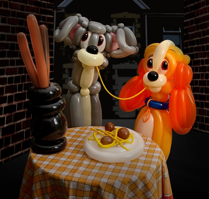 Británico recrea escenas de películas con globos Británico recrea escenas de películas con globos