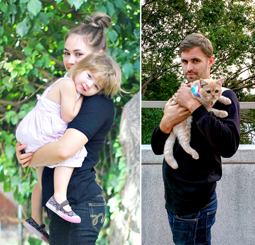 Brother parodied photos of twin sister with the help of a cat Brother parodied photos of twin sister with the help of a cat