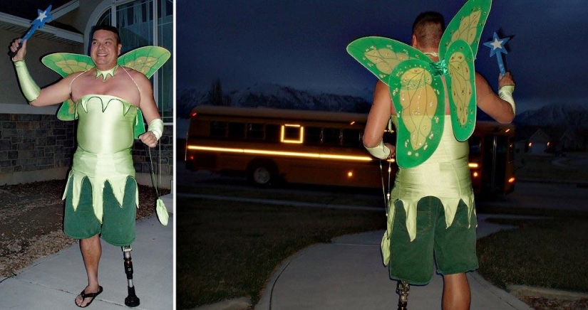 Cheerful dad escorts his son to school or "Don't teach your father to joke" Cheerful dad escorts his son to school or "Don't teach your father to joke"