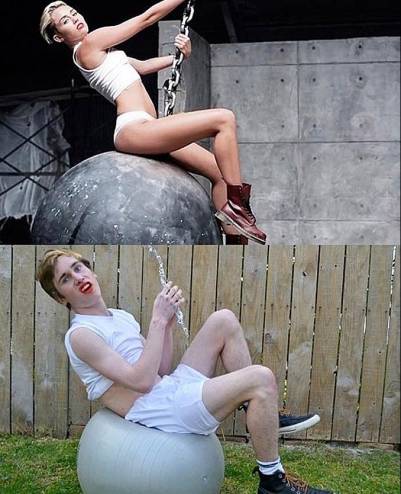 Chico divertido recrea fotos de celebridades en casa