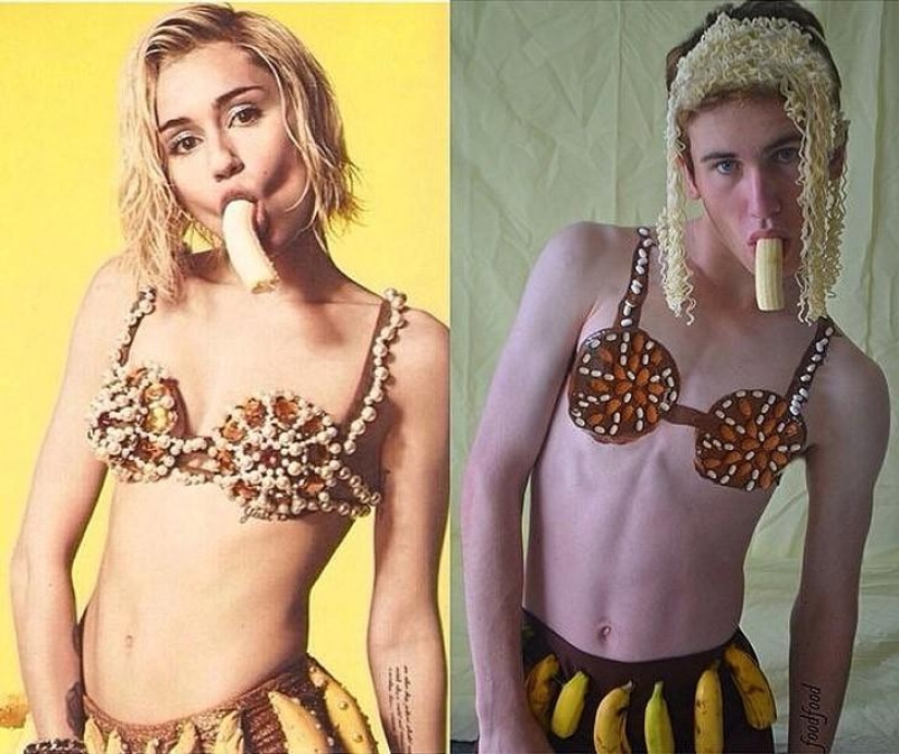 Chico divertido recrea fotos de celebridades en casa