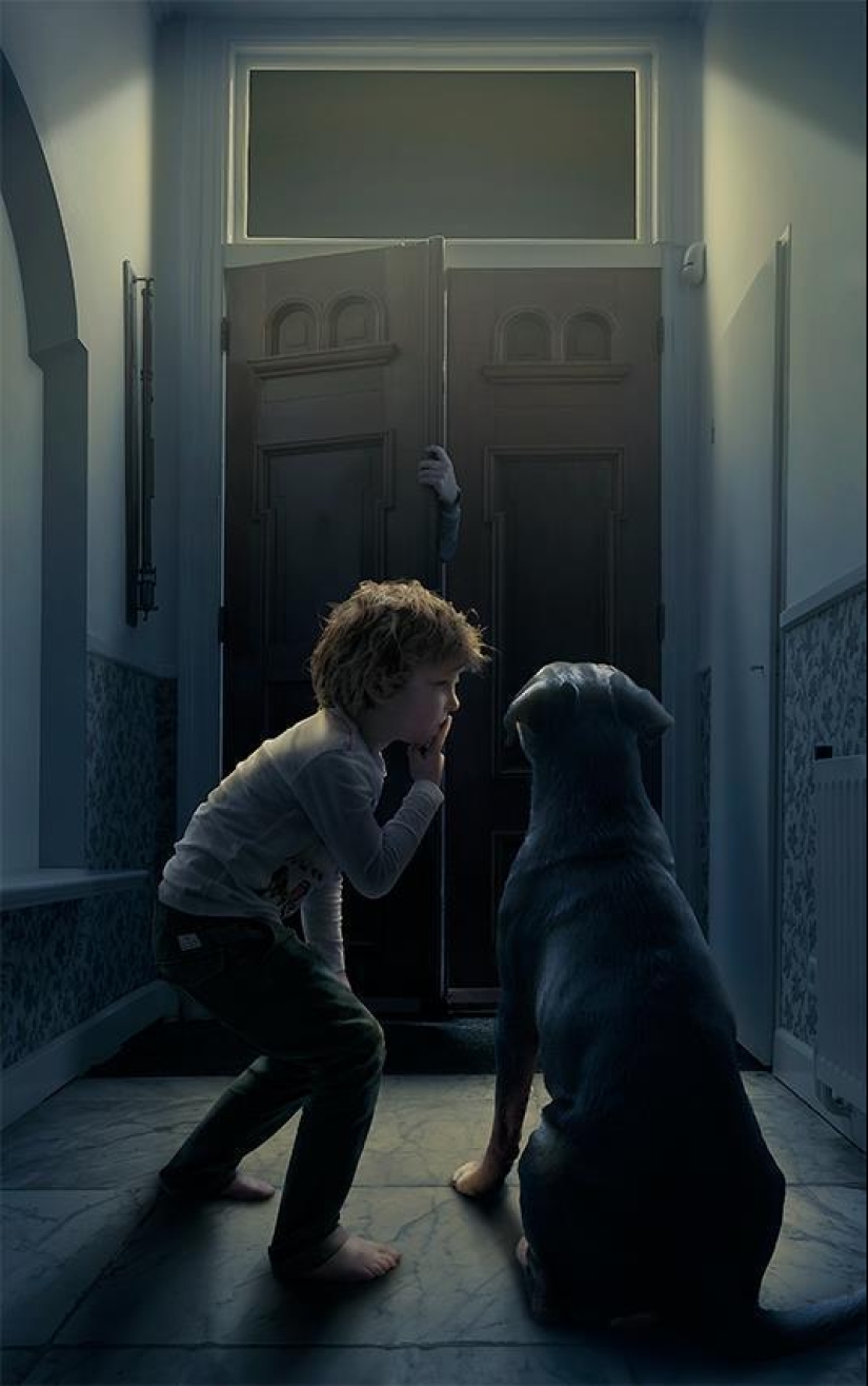 Childhood in the frame: dad takes a picture of his son