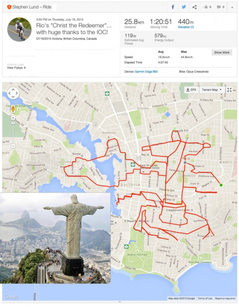 Ciclista canadiense dibuja imágenes de GPS en mapas