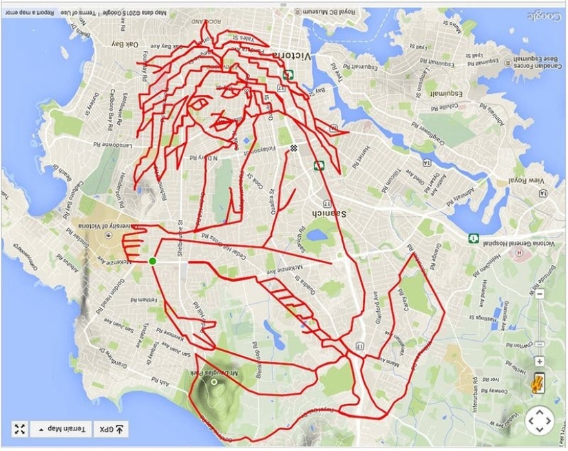 Ciclista canadiense dibuja imágenes de GPS en mapas