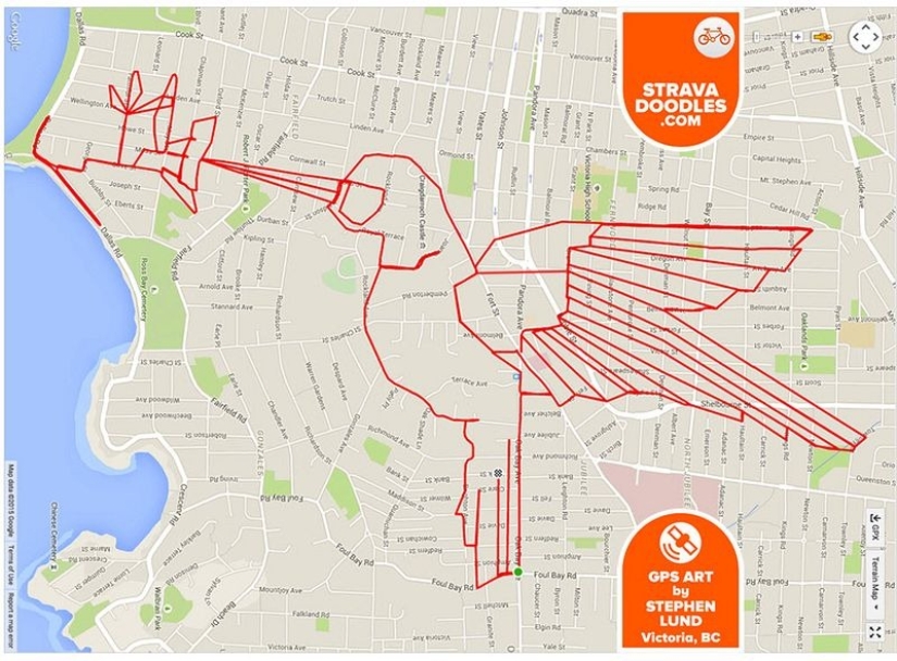Ciclista canadiense dibuja imágenes de GPS en mapas