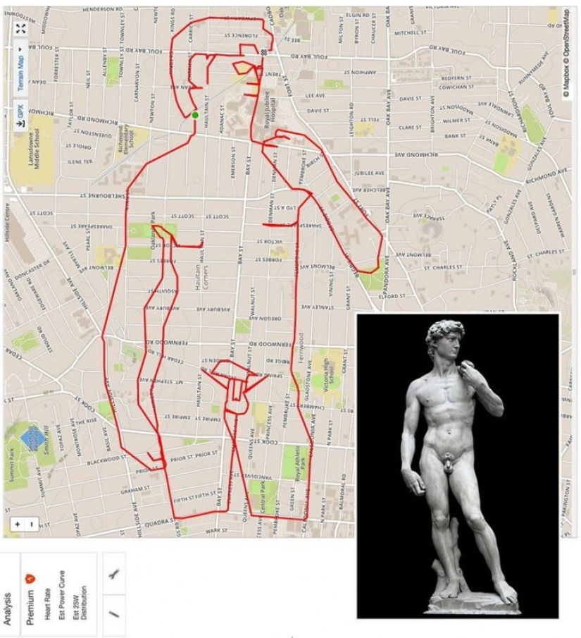 Ciclista canadiense dibuja imágenes de GPS en mapas