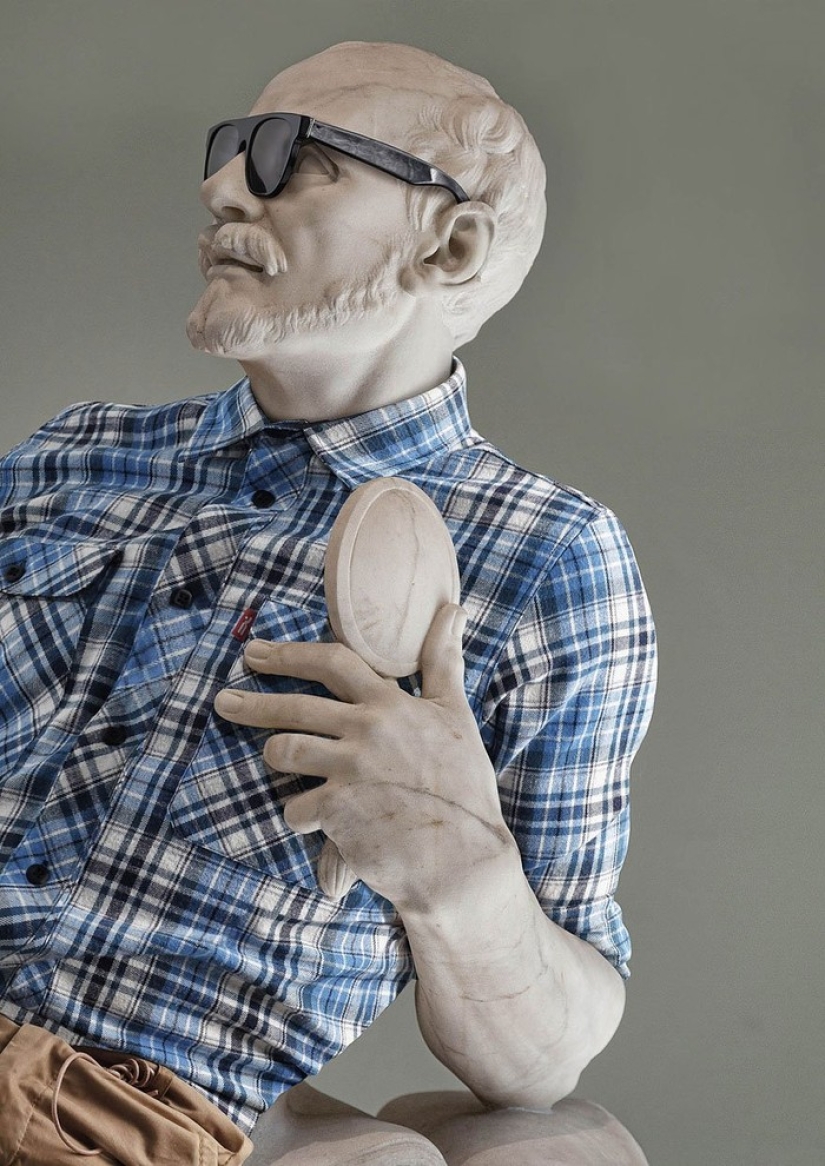 Classic sculptures dressed like hipsters