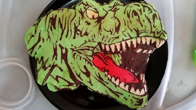 Creative dad bakes fantastic colorful pancakes for his child