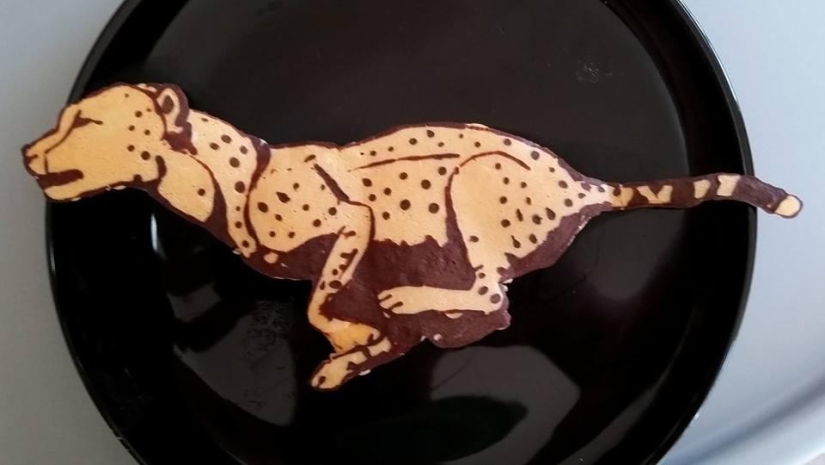 Creative dad bakes fantastic colorful pancakes for his child