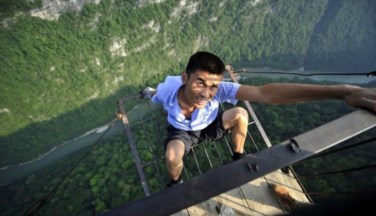 Dangerous path to mountain village Dangerous path to mountain village