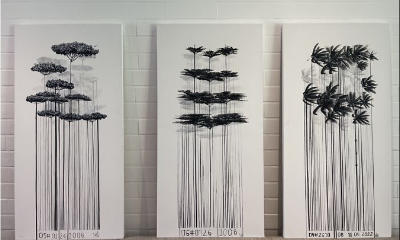 De códigos de barras a árboles: mis pinturas únicas que fusionan conceptos opuestos