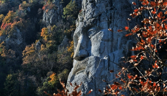 Decebal King Of Dacia Statue In Rock, ,dacia Was Antic Province Of Romania, Se Europe.