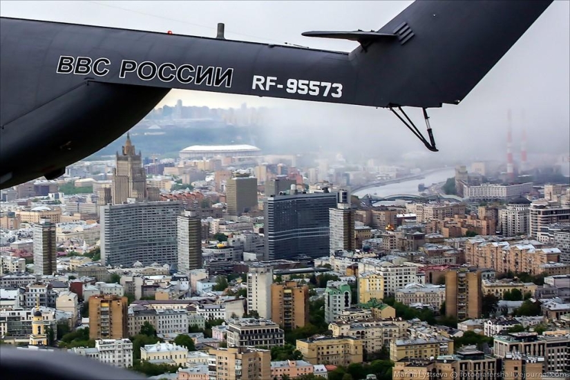 Dress rehearsal for the Victory Parade and Moscow from a helicopter