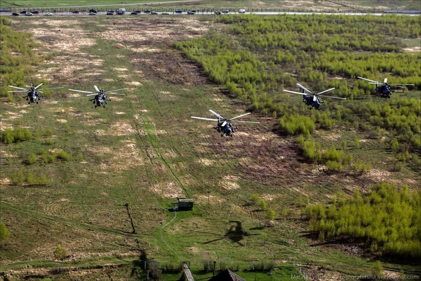 Dress rehearsal for the Victory Parade and Moscow from a helicopter