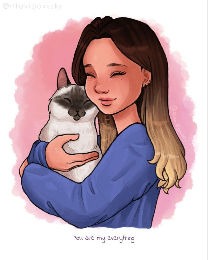El artista crea ilustraciones conmovedoras sobre las alegrías de tener gatos. El artista crea ilustraciones conmovedoras sobre las alegrías de tener gatos.