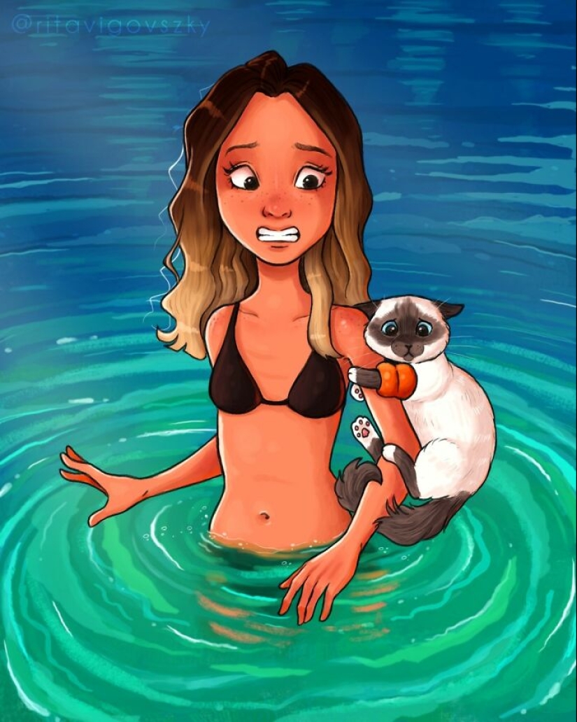 El artista crea ilustraciones conmovedoras sobre las alegrías de tener gatos. El artista crea ilustraciones conmovedoras sobre las alegrías de tener gatos.