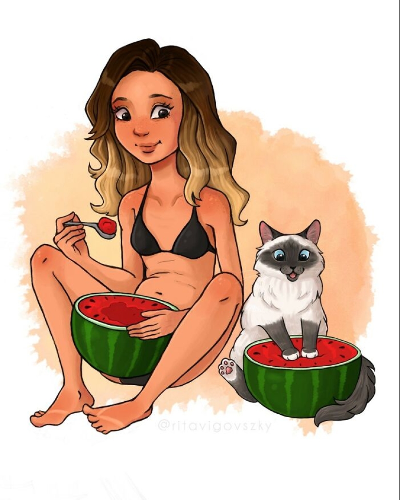 El artista crea ilustraciones conmovedoras sobre las alegrías de tener gatos. El artista crea ilustraciones conmovedoras sobre las alegrías de tener gatos.