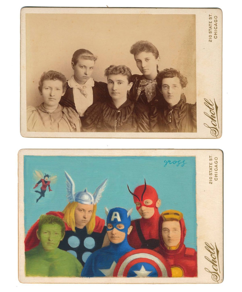 El artista transforma a las personas de retrofotos en personajes de cómics y libros