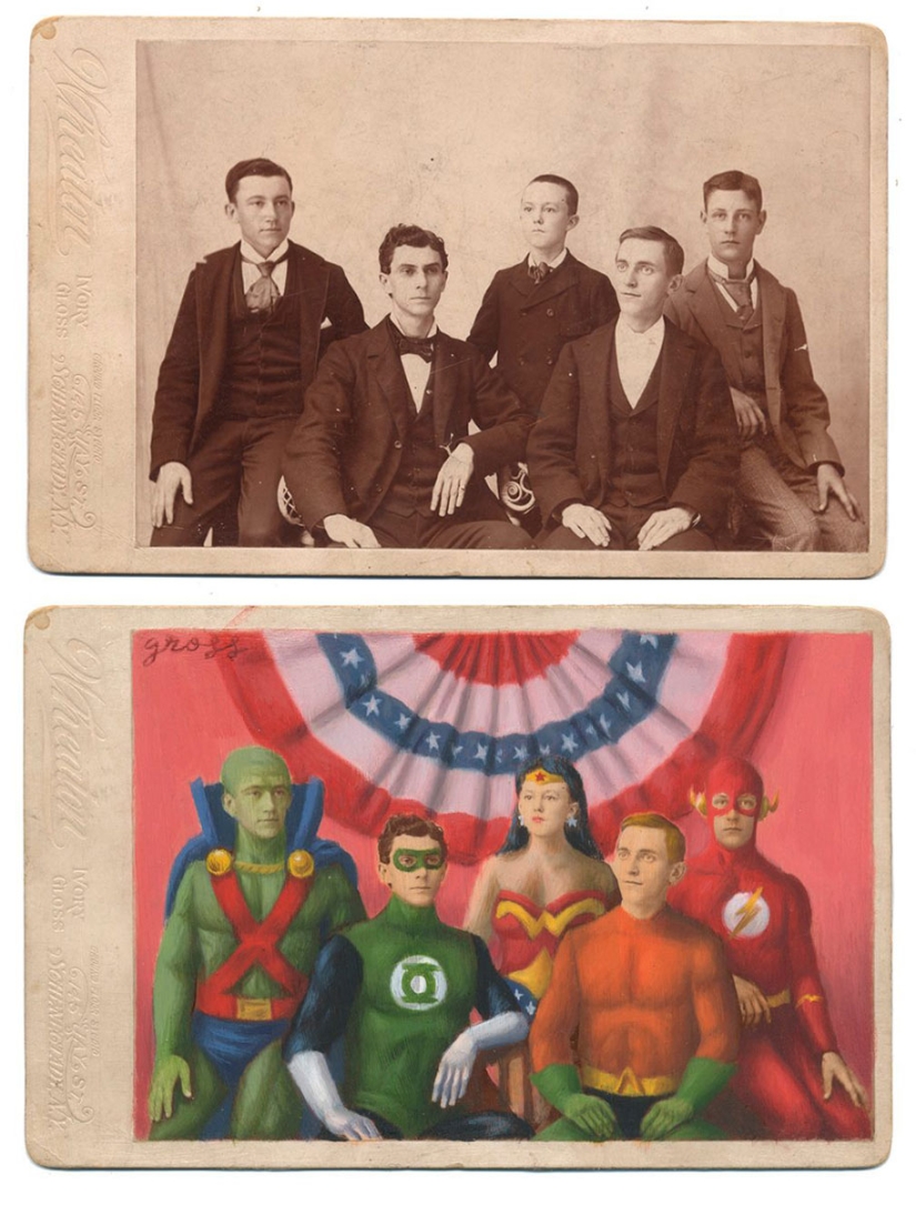 El artista transforma a las personas de retrofotos en personajes de cómics y libros