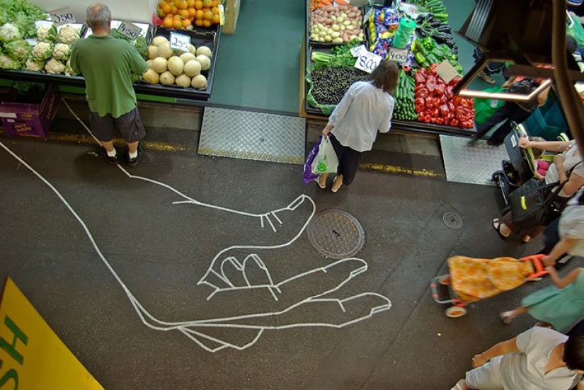 Electrical tape instead of paint. Beautiful street art from improvised materials