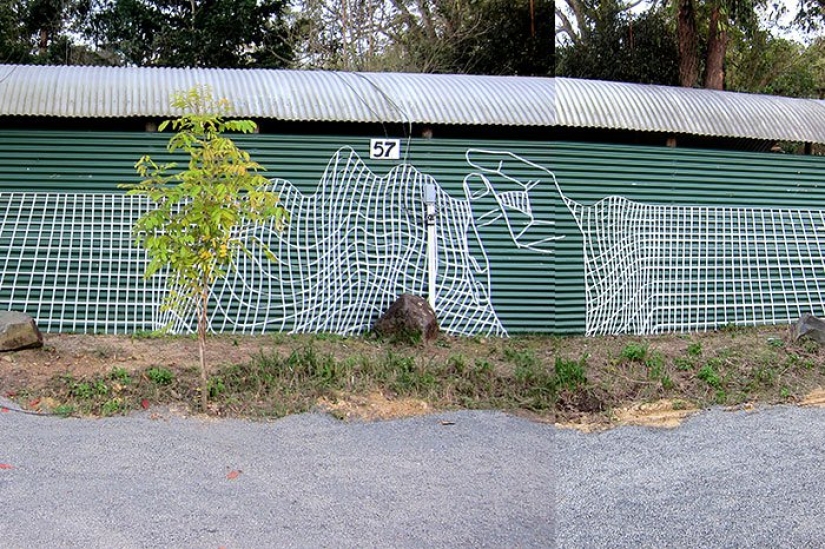 Electrical tape instead of paint. Beautiful street art from improvised materials
