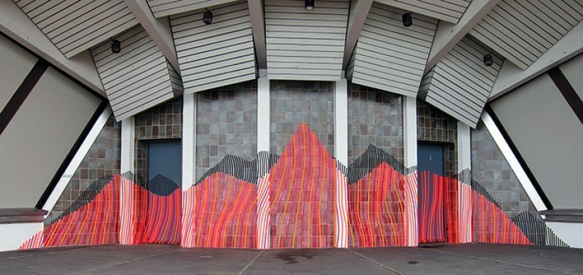 Electrical tape instead of paint. Beautiful street art from improvised materials