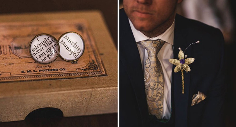 English couple get married in the style of the Harry Potter novels