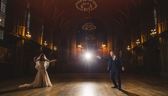 English couple get married in the style of the Harry Potter novels