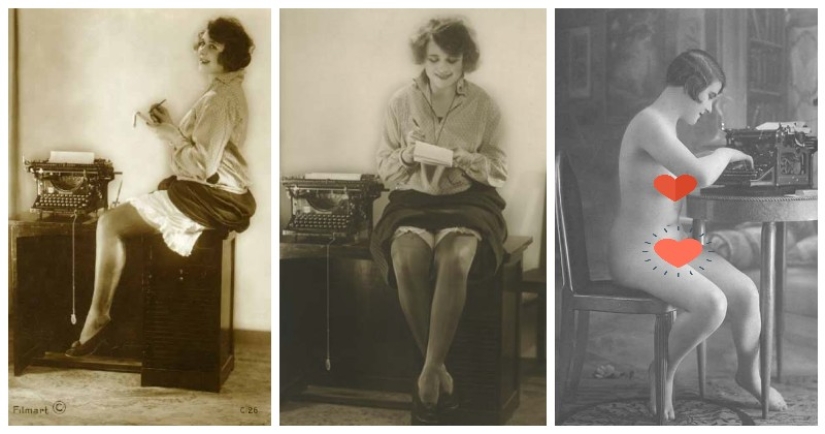 Erotic photos of girls with typewriters of the 1920s