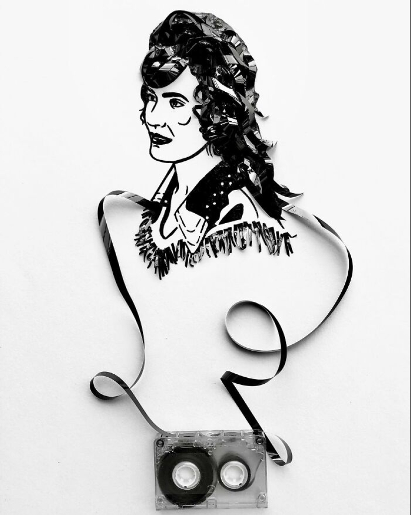 Esta artista usa cintas de casete para crear retratos únicos con sus músicos favoritos
