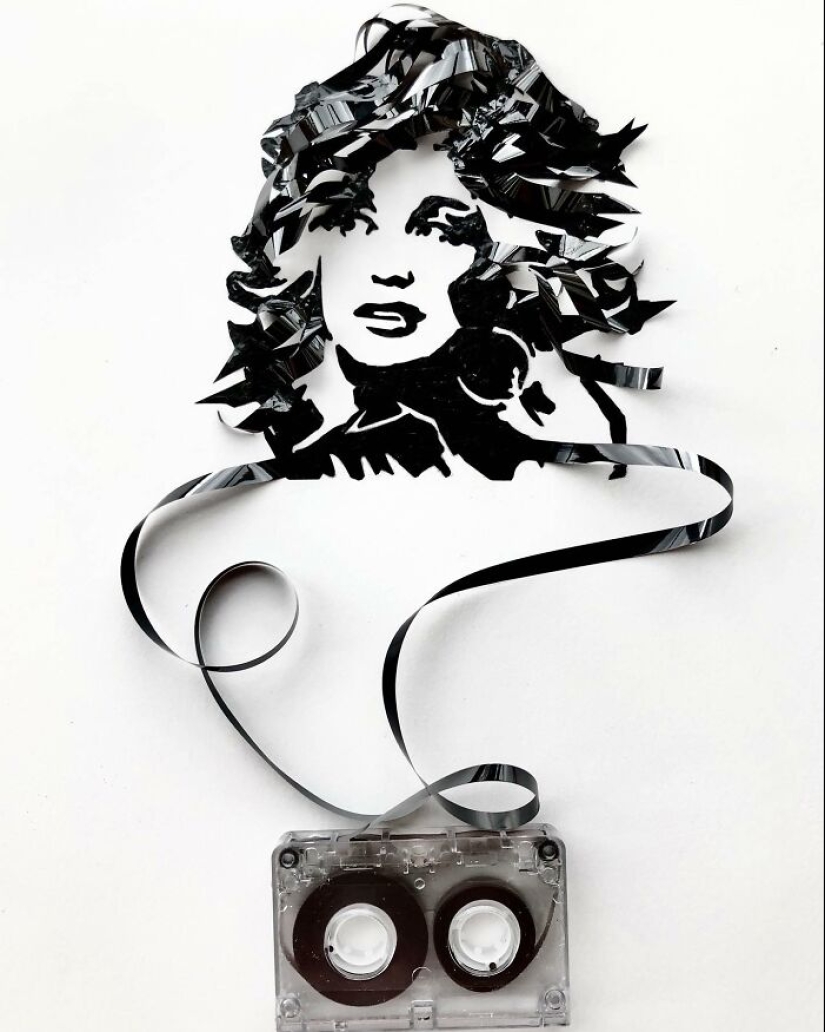 Esta artista usa cintas de casete para crear retratos únicos con sus músicos favoritos