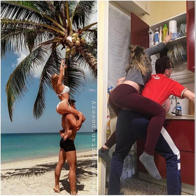 Esta pareja recrea hilarantemente fotos de influencers con cosas que encuentran en casa, y aquí está el resultado Esta pareja recrea hilarantemente fotos de influencers con cosas que encuentran en casa, y aquí está el resultado