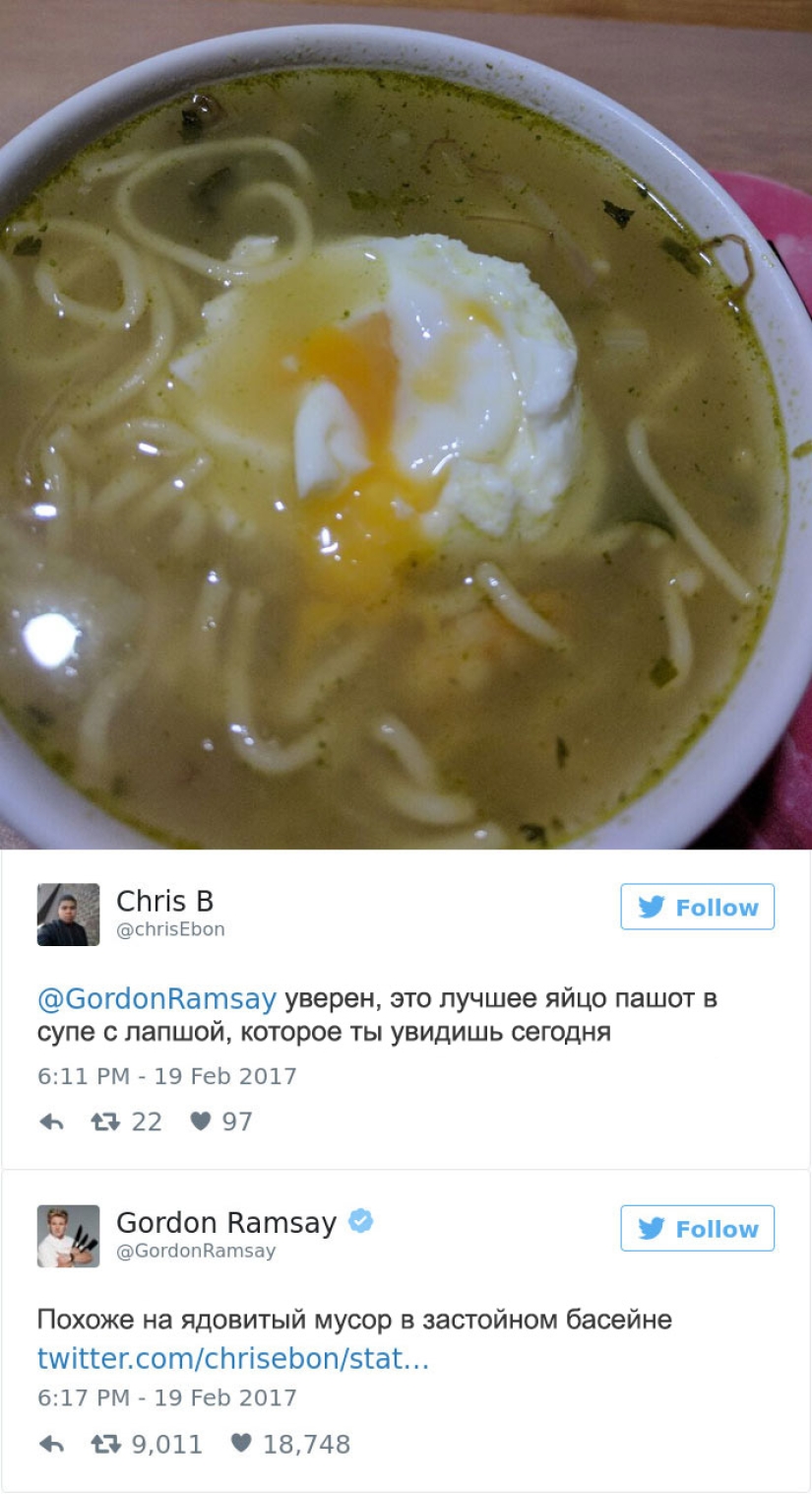 Estas personas lamentaron haber decidido mostrar sus platos en Twitter al chef Gordon Ramsay