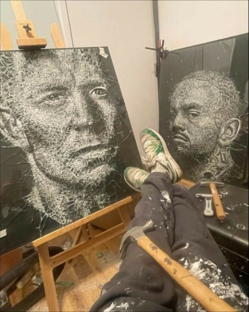 Este artista de Montreal crea retratos rompiendo cristales